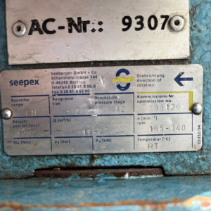 Type plate, Used Progressive Cavity Pump P-1253_4