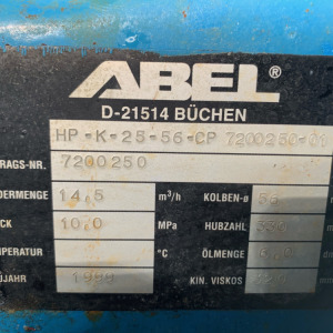 Typenschild, Hochdruckpumpe Abel gebraucht P-1114_4